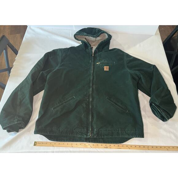 Vtg Carhartt J141 SPC Sierra Detroit Sherpa Lined Jacket Men's 2XL Tall Spruce - Picture 1 of 14